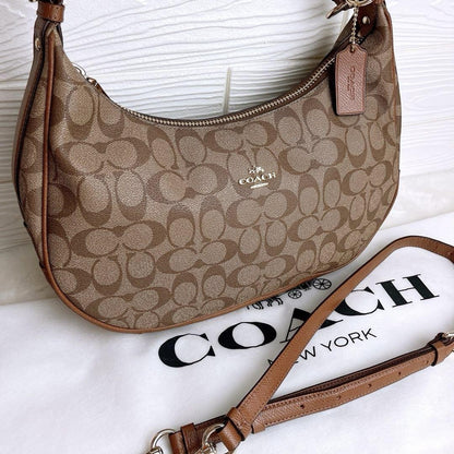 COACH Shoulder Bag Purse Signature PVC Leather Brown Authentic