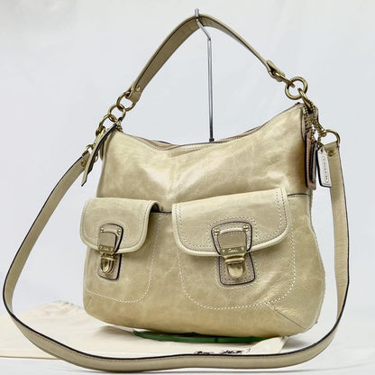 COACH Hand Shoulder Bag Tote Purse 2way Leather Champagne Gold Authentic