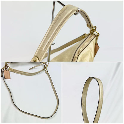COACH Hand Shoulder Bag Tote Purse 2way Leather Champagne Gold Authentic