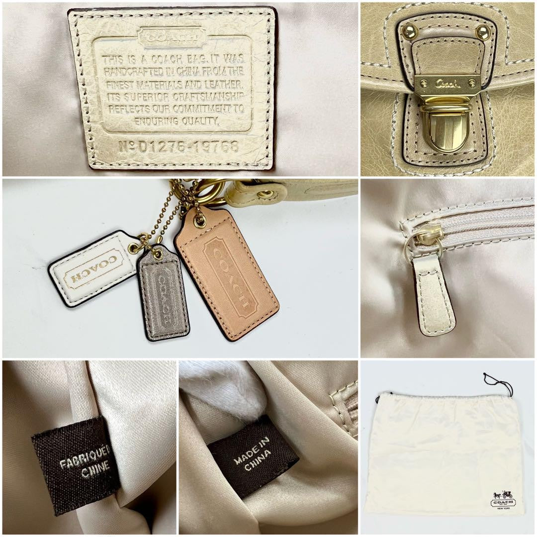 COACH Hand Shoulder Bag Tote Purse 2way Leather Champagne Gold Authentic