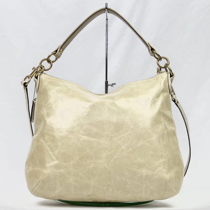 COACH Hand Shoulder Bag Tote Purse 2way Leather Champagne Gold Authentic