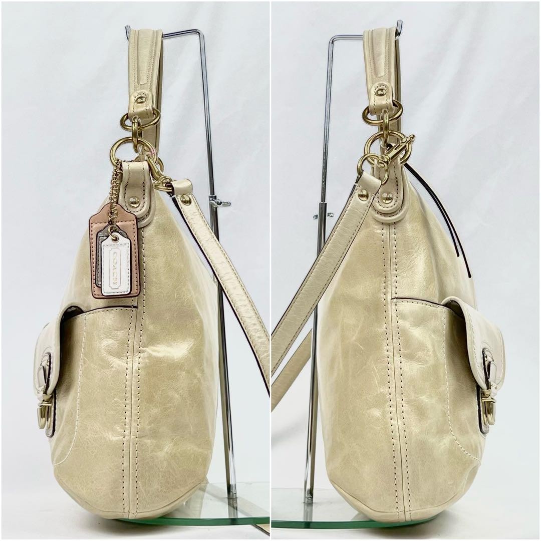 COACH Hand Shoulder Bag Tote Purse 2way Leather Champagne Gold Authentic