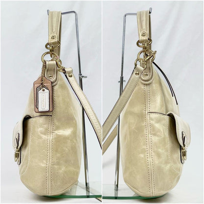 COACH Hand Shoulder Bag Tote Purse 2way Leather Champagne Gold Authentic