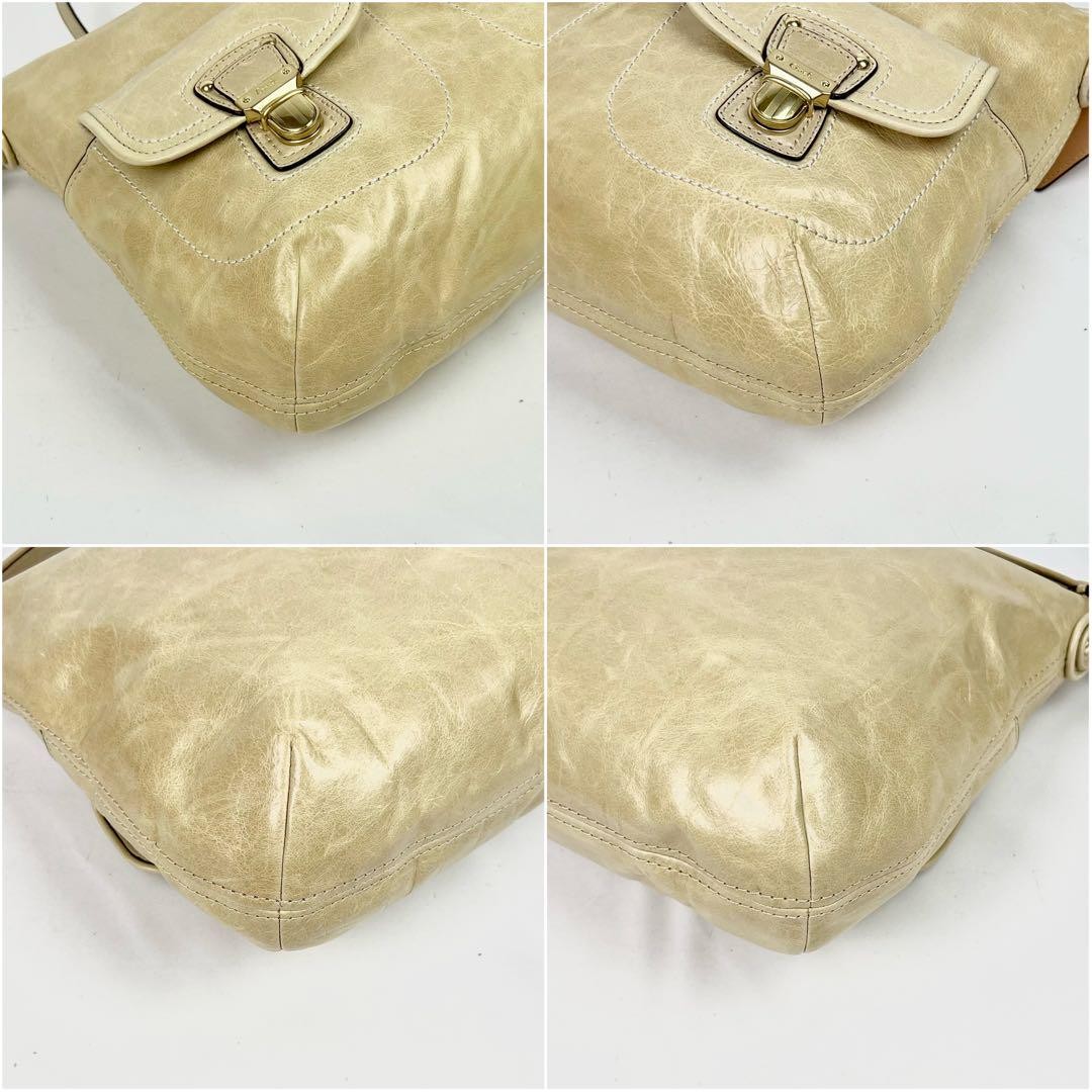 COACH Hand Shoulder Bag Tote Purse 2way Leather Champagne Gold Authentic
