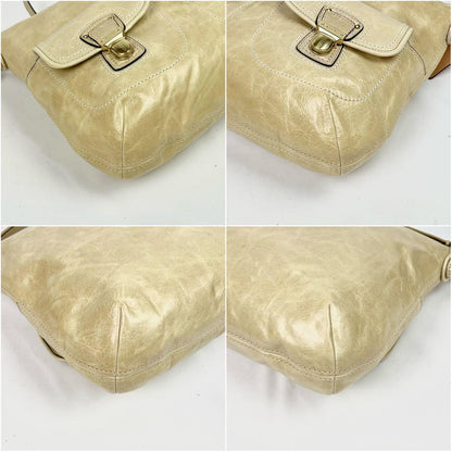 COACH Hand Shoulder Bag Tote Purse 2way Leather Champagne Gold Authentic