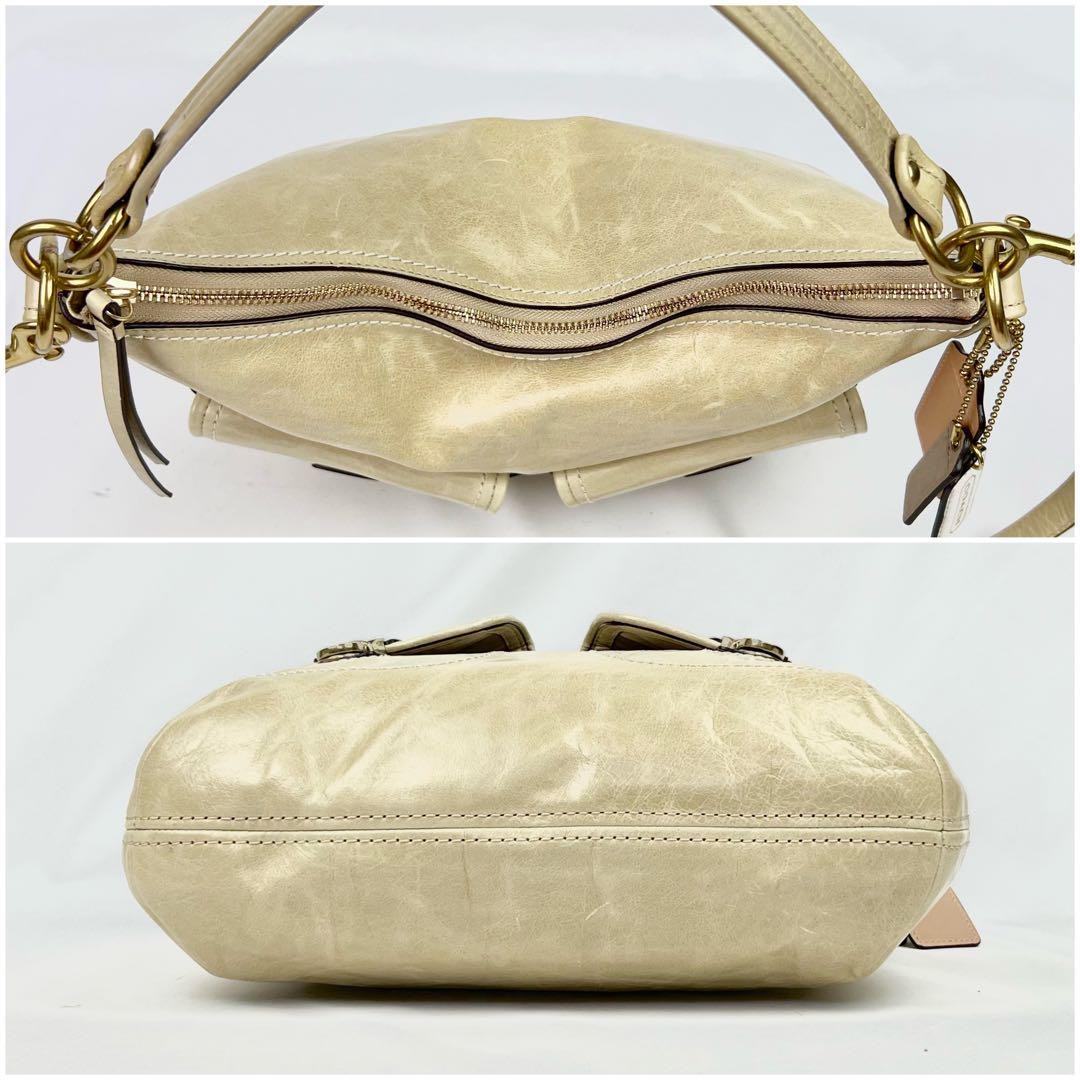 COACH Hand Shoulder Bag Tote Purse 2way Leather Champagne Gold Authentic