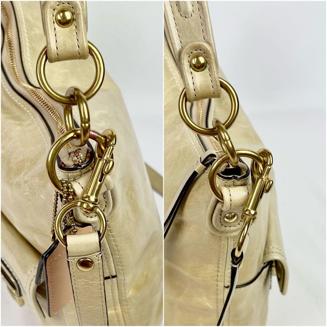 COACH Hand Shoulder Bag Tote Purse 2way Leather Champagne Gold Authentic