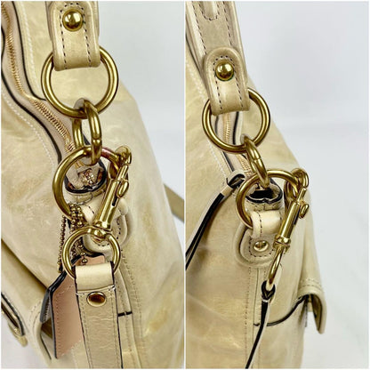 COACH Hand Shoulder Bag Tote Purse 2way Leather Champagne Gold Authentic