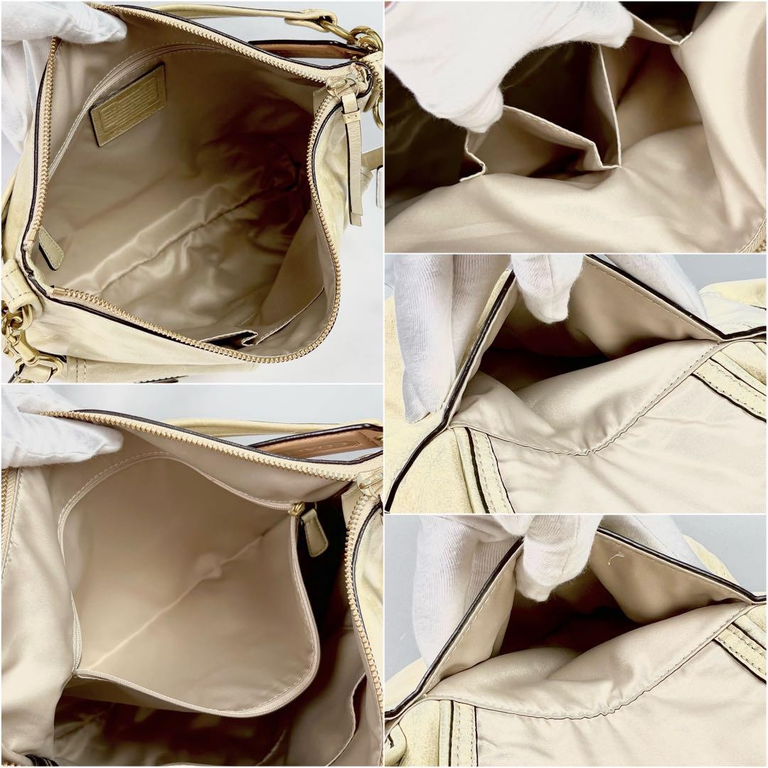 COACH Hand Shoulder Bag Tote Purse 2way Leather Champagne Gold Authentic