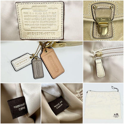COACH Hand Shoulder Bag Tote Purse 2way Leather Champagne Gold Authentic