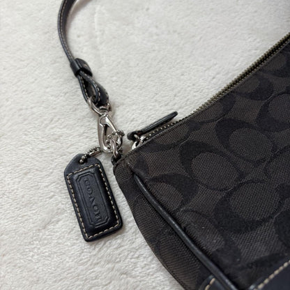 COACH Accessory Pouch Hand Bag Tote Purse Signature Black Authentic