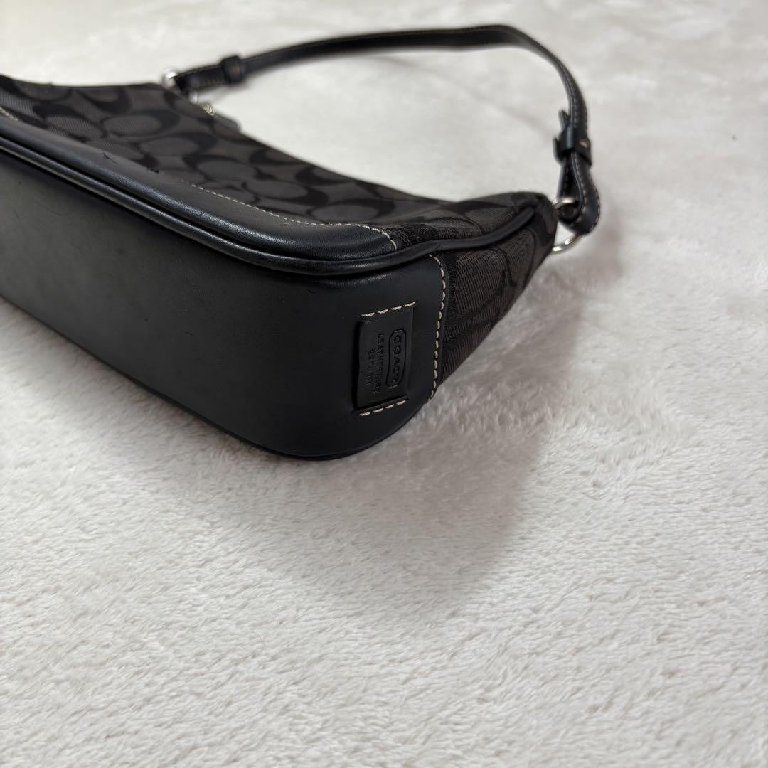 COACH Accessory Pouch Hand Bag Tote Purse Signature Black Authentic