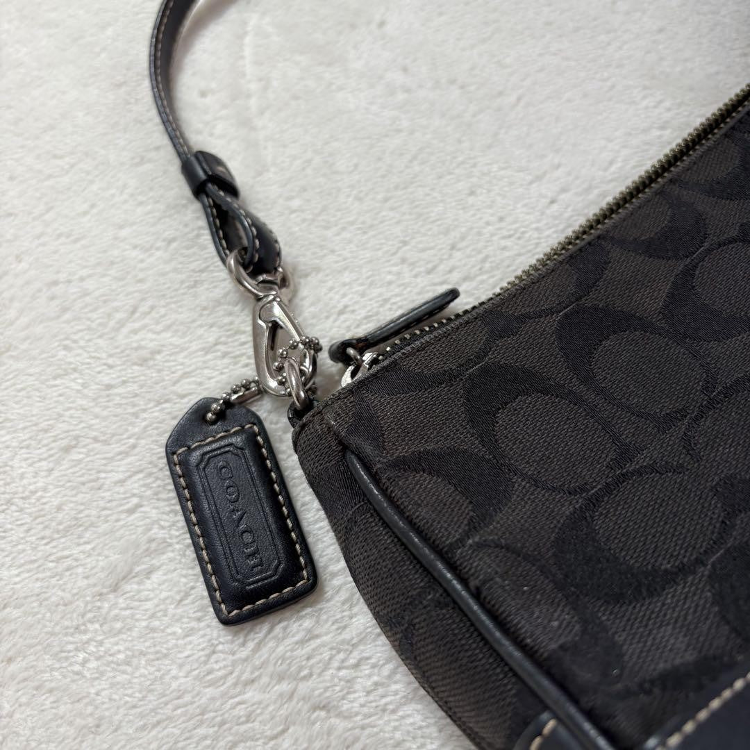COACH Accessory Pouch Hand Bag Tote Purse Signature Black Authentic