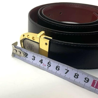 CELINE Men's Belt Macadam Gold Black Leather Authentic