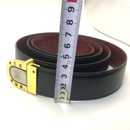 CELINE Men's Belt Macadam Gold Black Leather Authentic