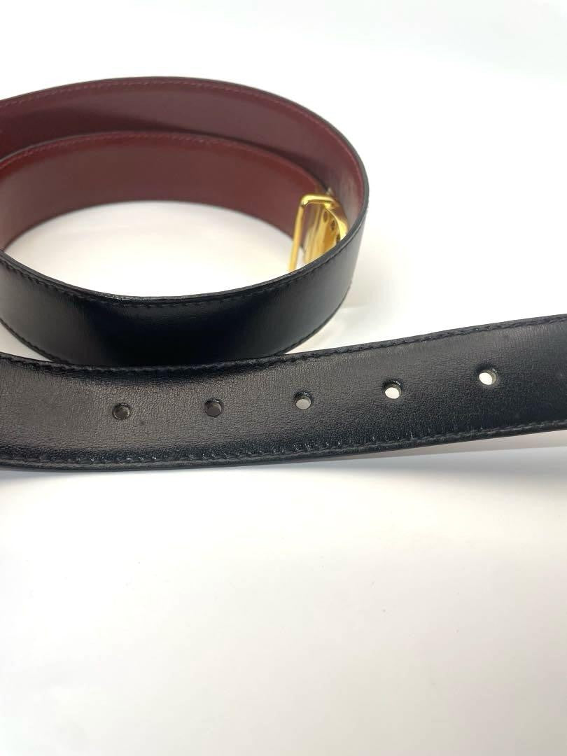 CELINE Men's Belt Macadam Gold Black Leather Authentic