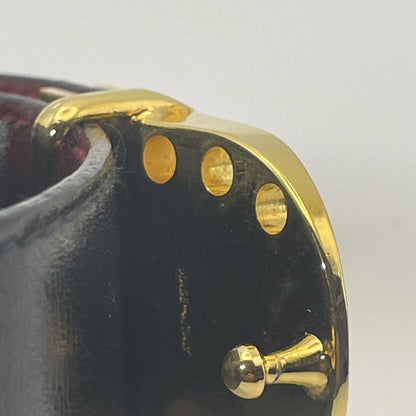 CELINE Men's Belt Macadam Gold Black Leather Authentic
