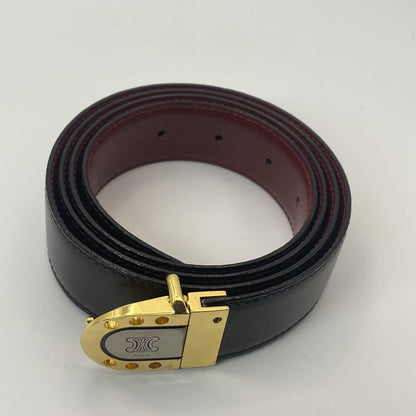 CELINE Men's Belt Macadam Gold Black Leather Authentic