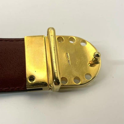 CELINE Men's Belt Macadam Gold Black Leather Authentic