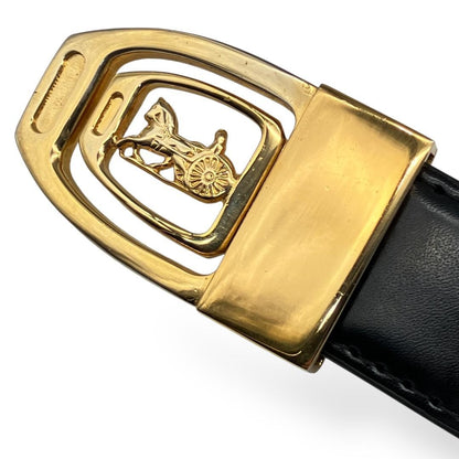 CELINE Men's Belt Horse carriage Gold Black Brown Leather Authentic