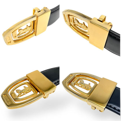 CELINE Men's Belt Horse carriage Gold Black Brown Leather Authentic