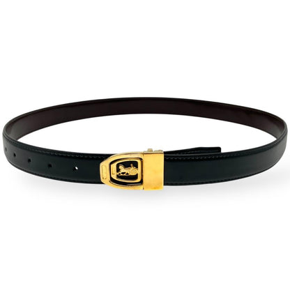 CELINE Men's Belt Horse carriage Gold Black Brown Leather Authentic