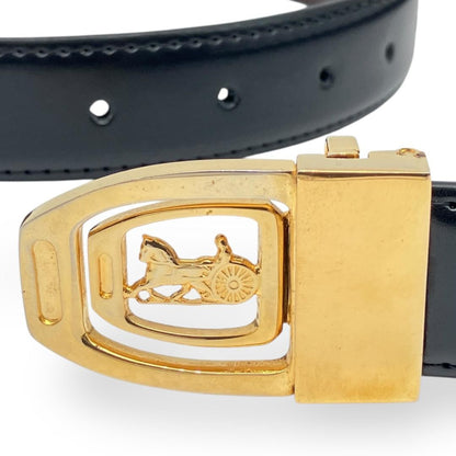 CELINE Men's Belt Horse carriage Gold Black Brown Leather Authentic