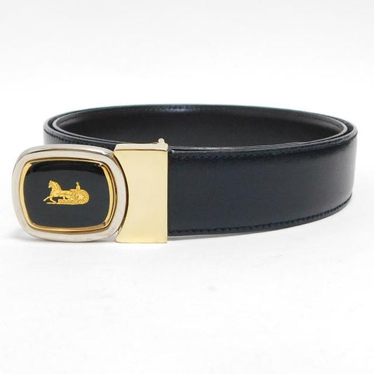CELINE Men's Belt Horse carriage Black Dark Brown Leather Authentic