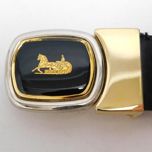 CELINE Men's Belt Horse carriage Black Dark Brown Leather Authentic