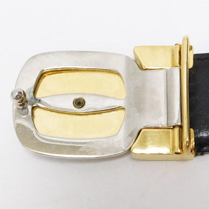 CELINE Men's Belt Horse carriage Black Dark Brown Leather Authentic