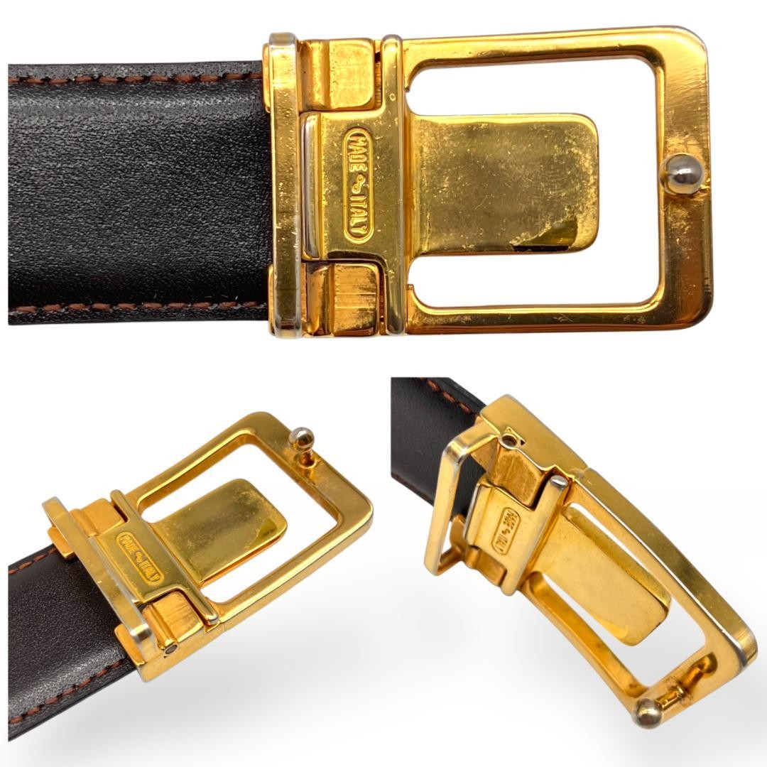 CELINE Men's Belt Macadam Black Gold Leather Authentic