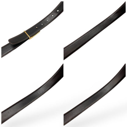 CELINE Men's Belt Macadam Black Gold Leather Authentic