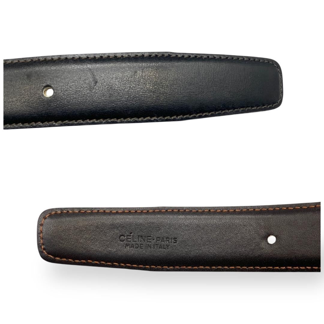 CELINE Men's Belt Macadam Black Gold Leather Authentic