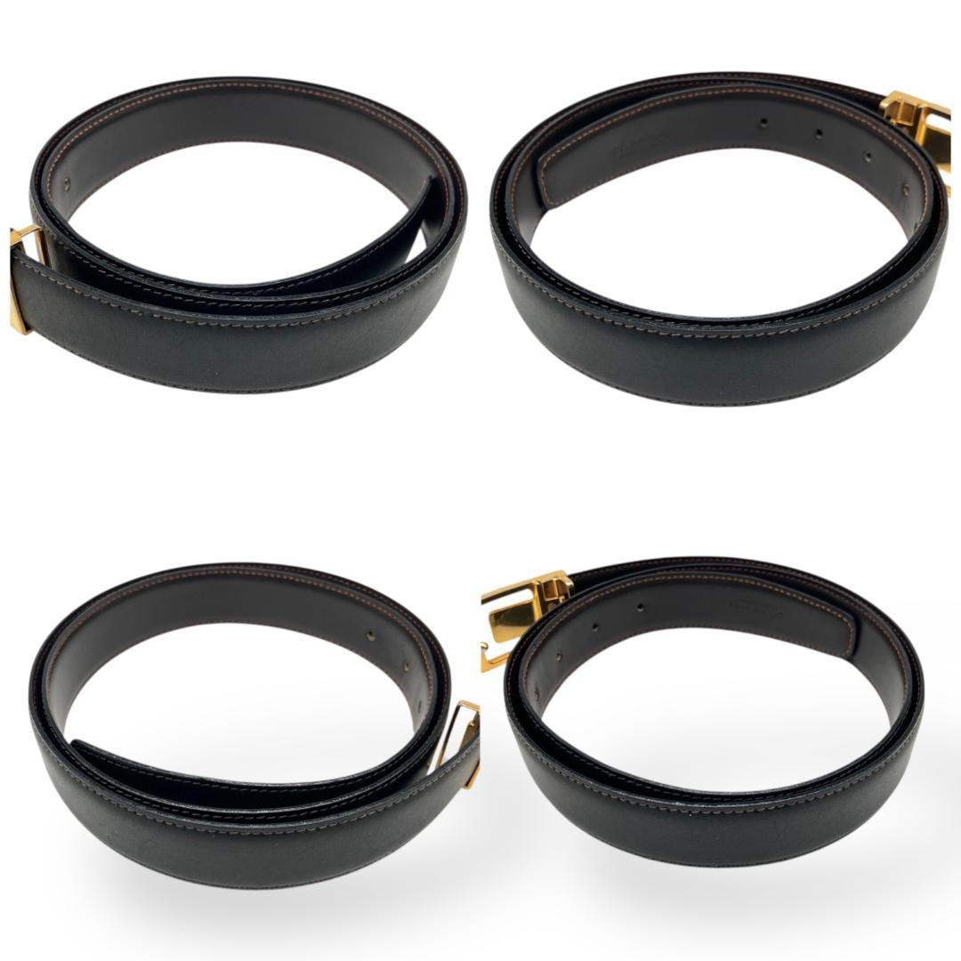 CELINE Men's Belt Macadam Black Gold Leather Authentic