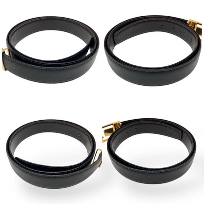CELINE Men's Belt Macadam Black Gold Leather Authentic