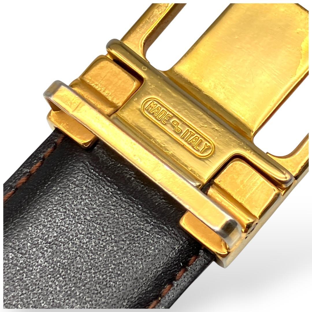 CELINE Men's Belt Macadam Black Gold Leather Authentic