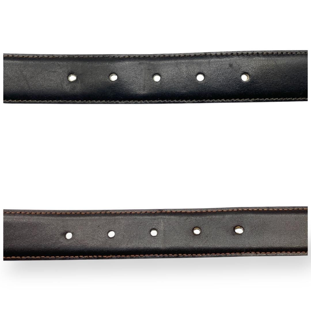 CELINE Men's Belt Macadam Black Gold Leather Authentic