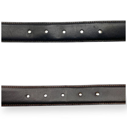 CELINE Men's Belt Macadam Black Gold Leather Authentic