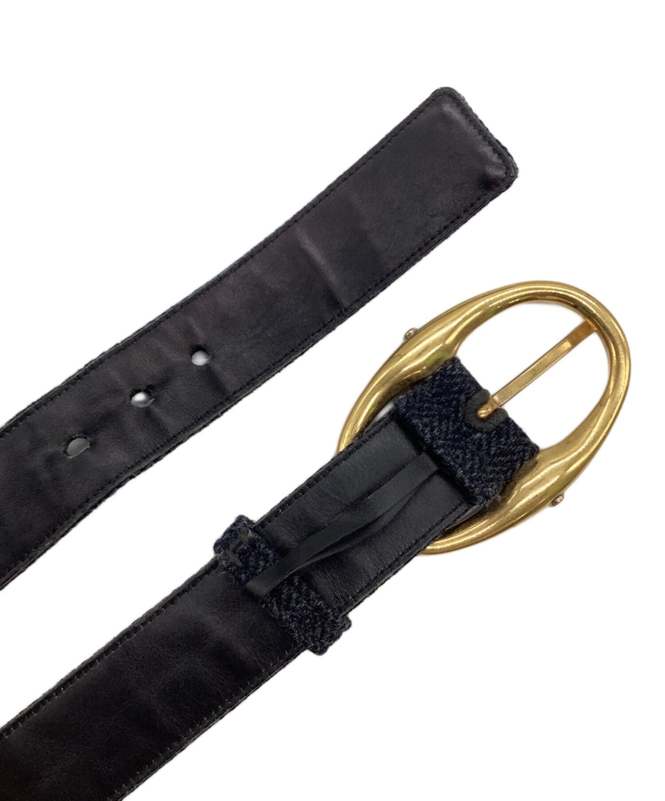 Saint Laurent Men's Belt Wool Leather Gray Authentic