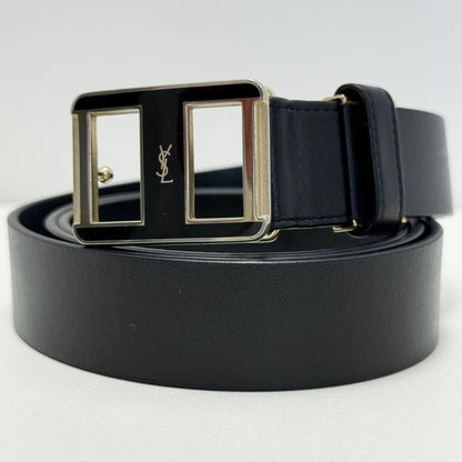 Saint Laurent Men's Belt YSL Cassandra Leather Black Authentic