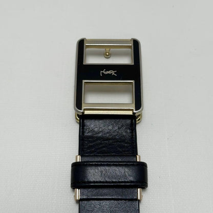 Saint Laurent Men's Belt YSL Cassandra Leather Black Authentic