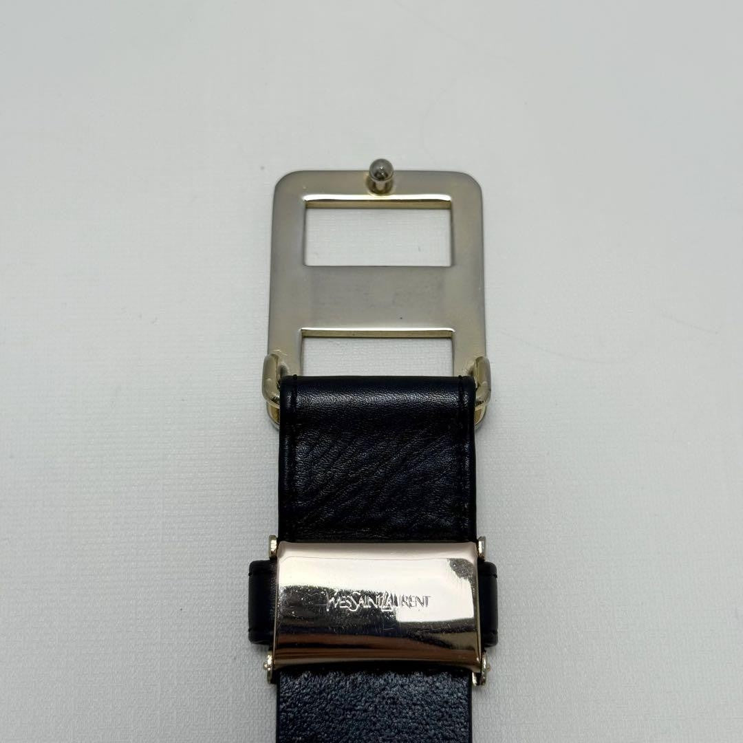 Saint Laurent Men's Belt YSL Cassandra Leather Black Authentic
