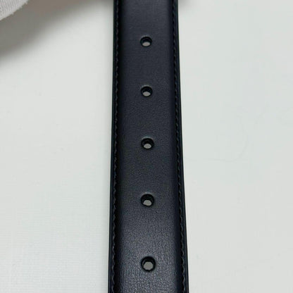 Saint Laurent Men's Belt YSL Cassandra Leather Black Silver Authentic
