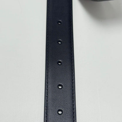 Saint Laurent Men's Belt YSL Cassandra Leather Black Silver Authentic