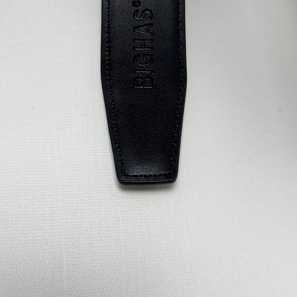 Saint Laurent Men's Belt YSL Cassandra Leather Black Silver Authentic