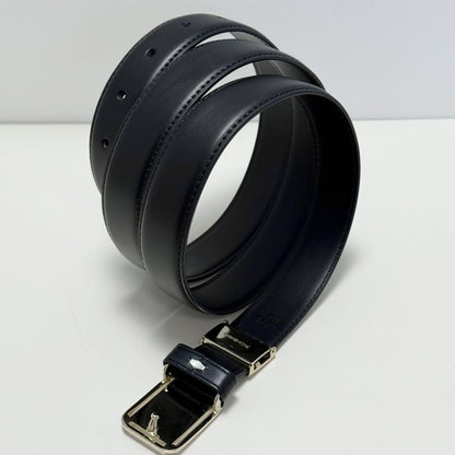 Saint Laurent Men's Belt YSL Cassandra Leather Black Silver Authentic
