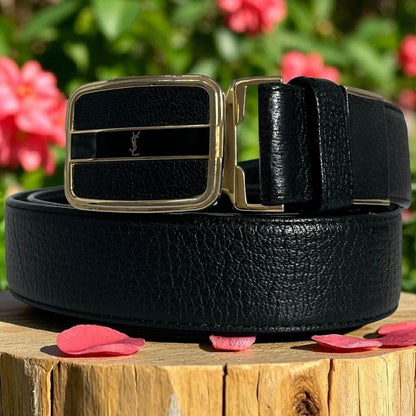Saint Laurent Men's Belt YSL Cassandra Leather Black Authentic
