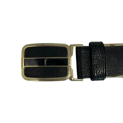 Saint Laurent Men's Belt YSL Cassandra Leather Black Authentic