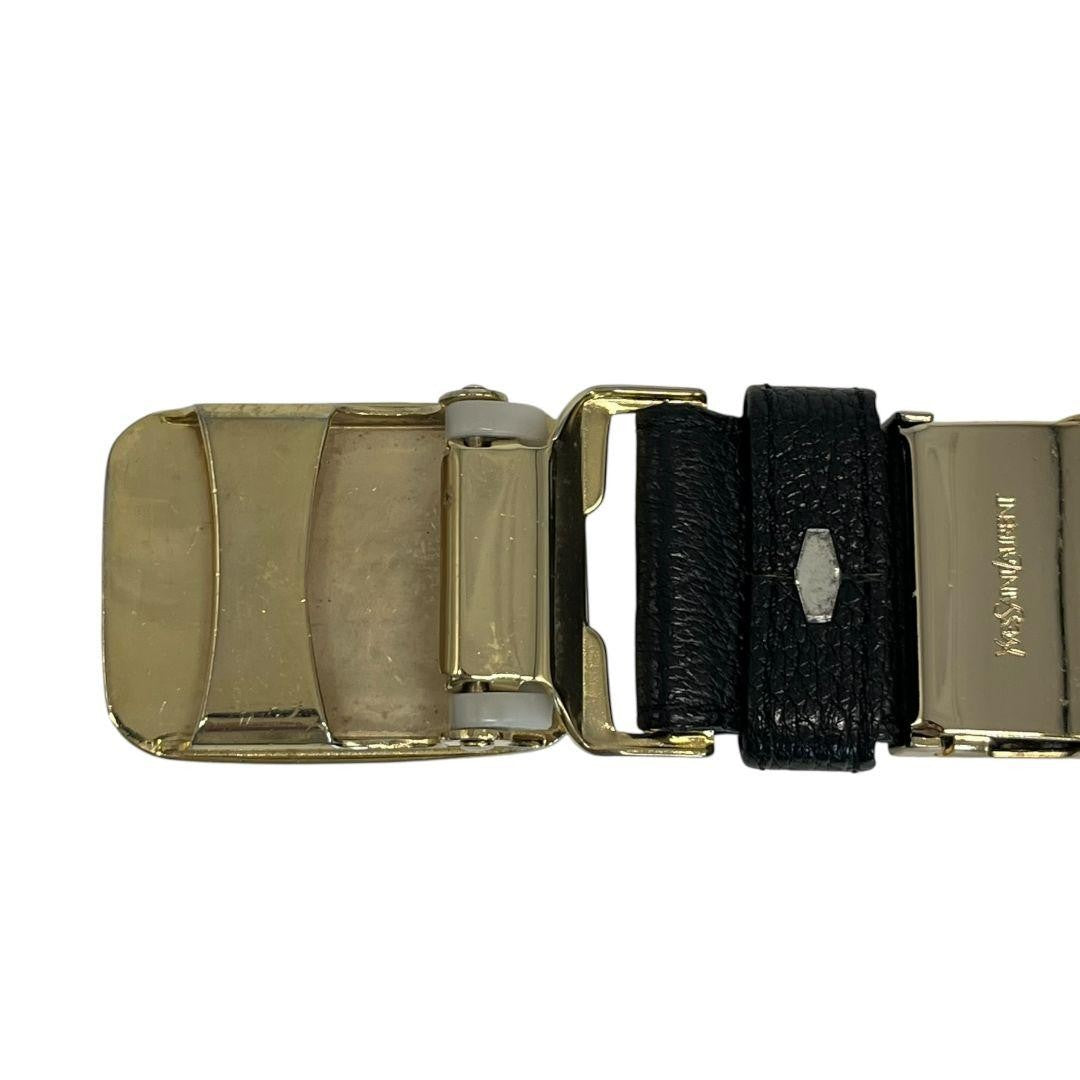 Saint Laurent Men's Belt YSL Cassandra Leather Black Authentic