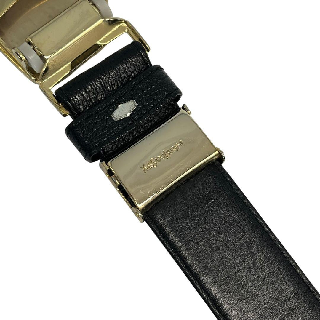 Saint Laurent Men's Belt YSL Cassandra Leather Black Authentic